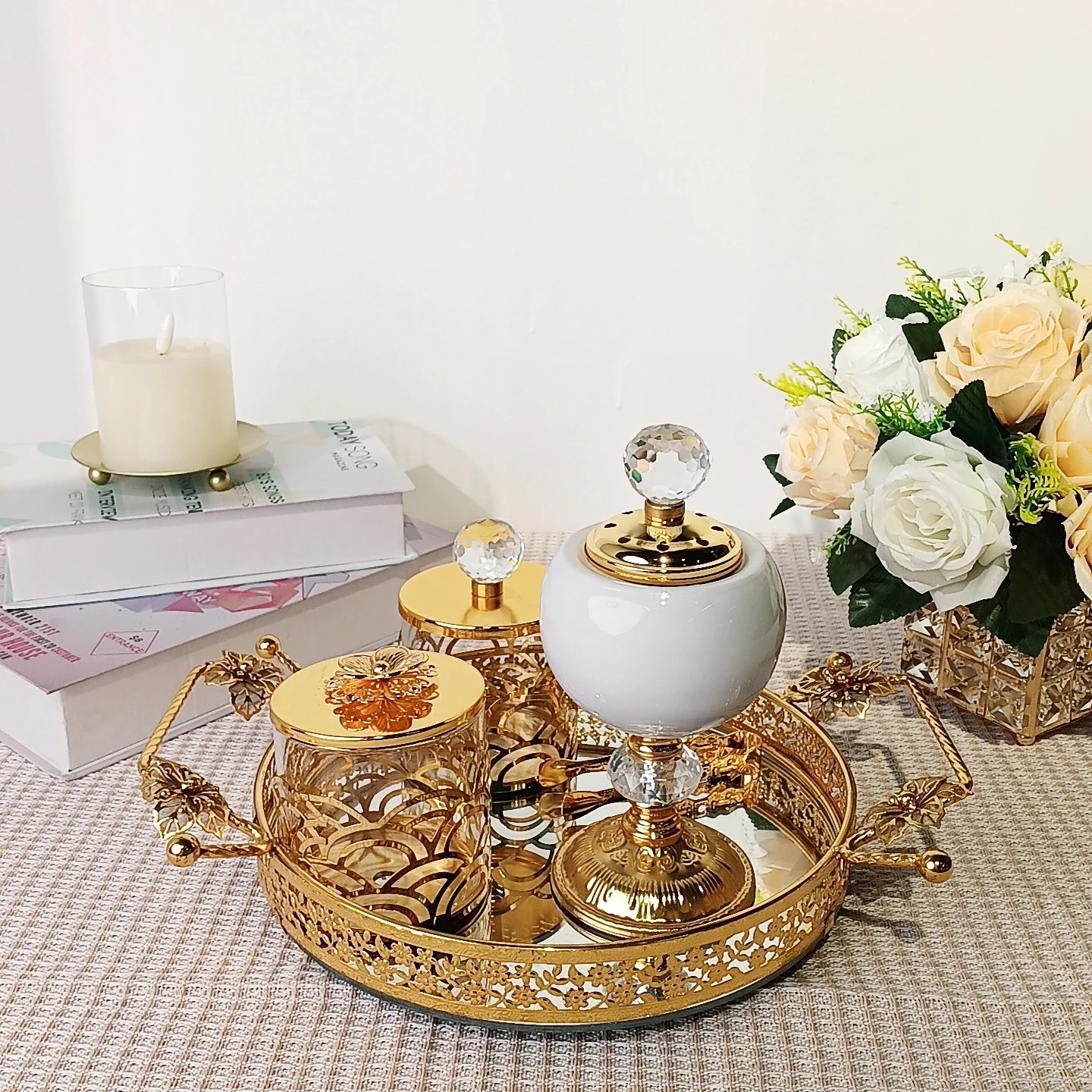 unique design interior party wedding home decoration gold white metallic glass ceramic arabic incense burner