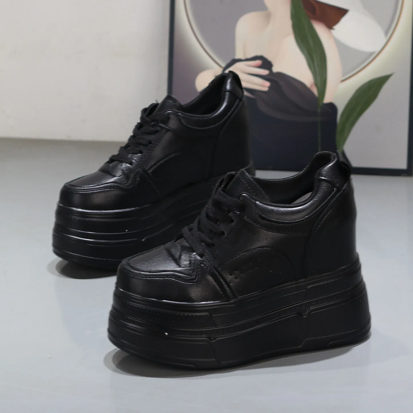 Autumn White Sneakers for Women Platform Chunky Shoes 10cm Elevator Low Cut Casual Wedge Sneakers Height Increasing