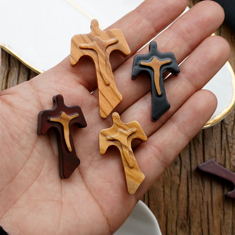 Olive Wood Pendant DIY Jewelry Necklace Crucifix Bitter Image Rosary Accessories