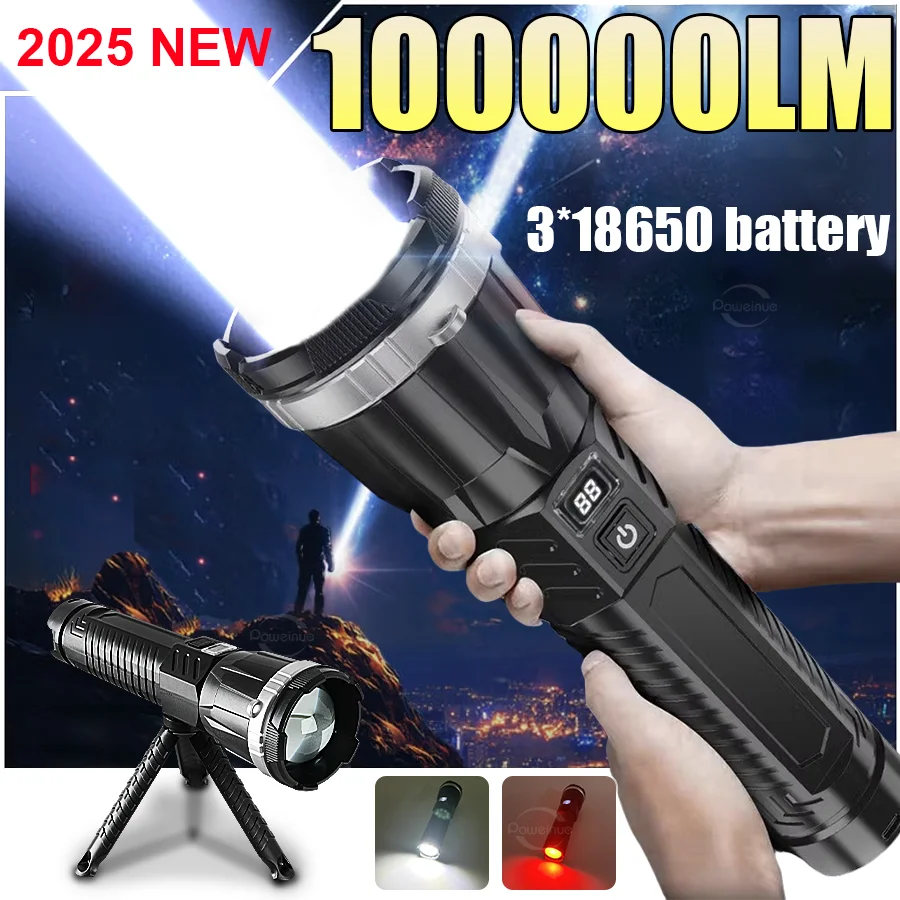 

100000lumens Super Big Flashlight Rechargeable Most Powerful LED FlashLight Long Range Outdoor Fishing Hunting Tactical Torch