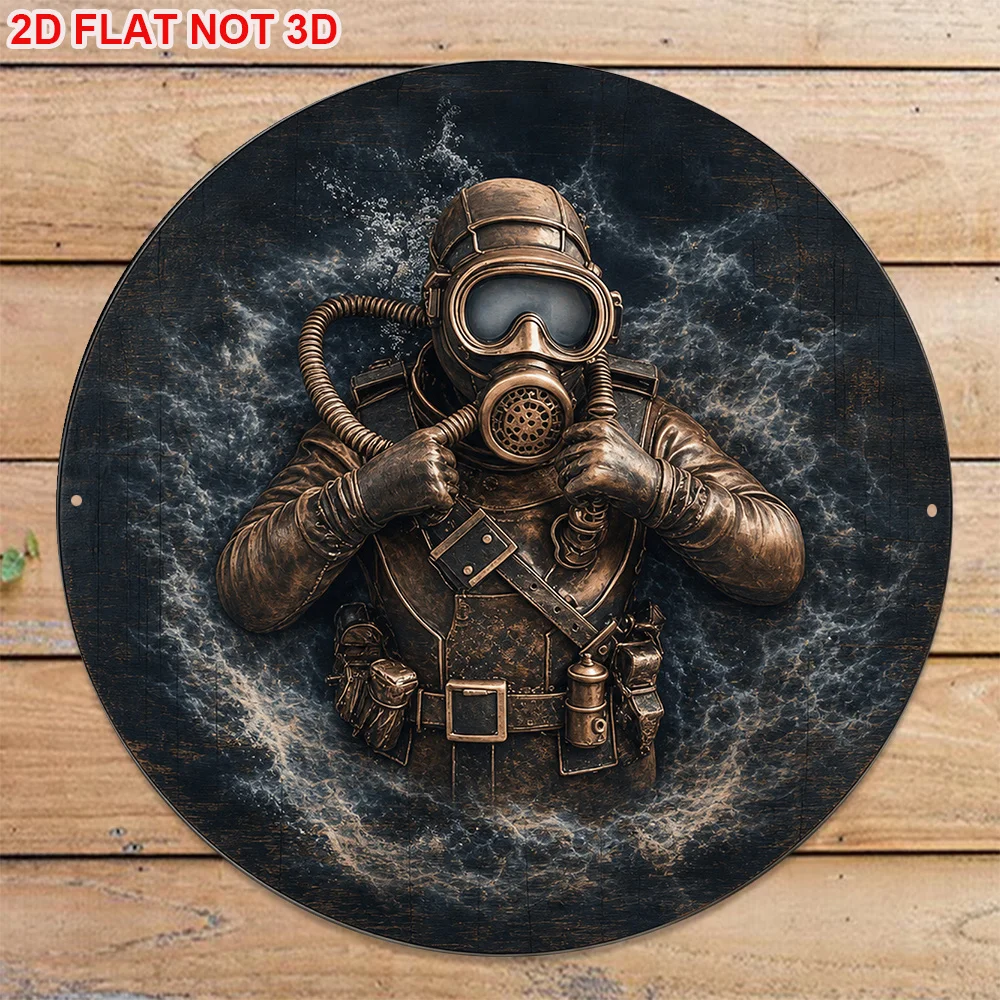 CIFBUY Vintage 2D Round Aluminum Wall Art Waterproof Durable War Soldier Theme Decor For Living Room Bar Office Gift Sign