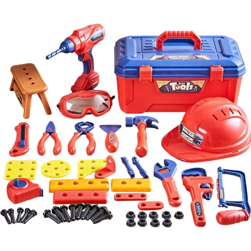 Interactively Screw Toolbox Repair Toy Constructions Toy with Electric Drill Child Entertainment Toy for Pretend Play