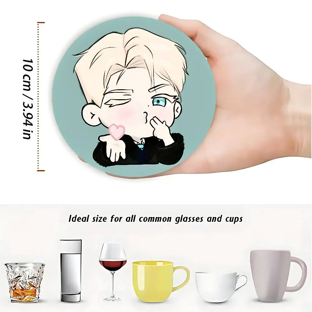 C-Codename A-Anastasia Heat Resistant Round Wooden Coasters Non-slip Drink Cafe Decoration 2D Flat Color Print Coasters 2