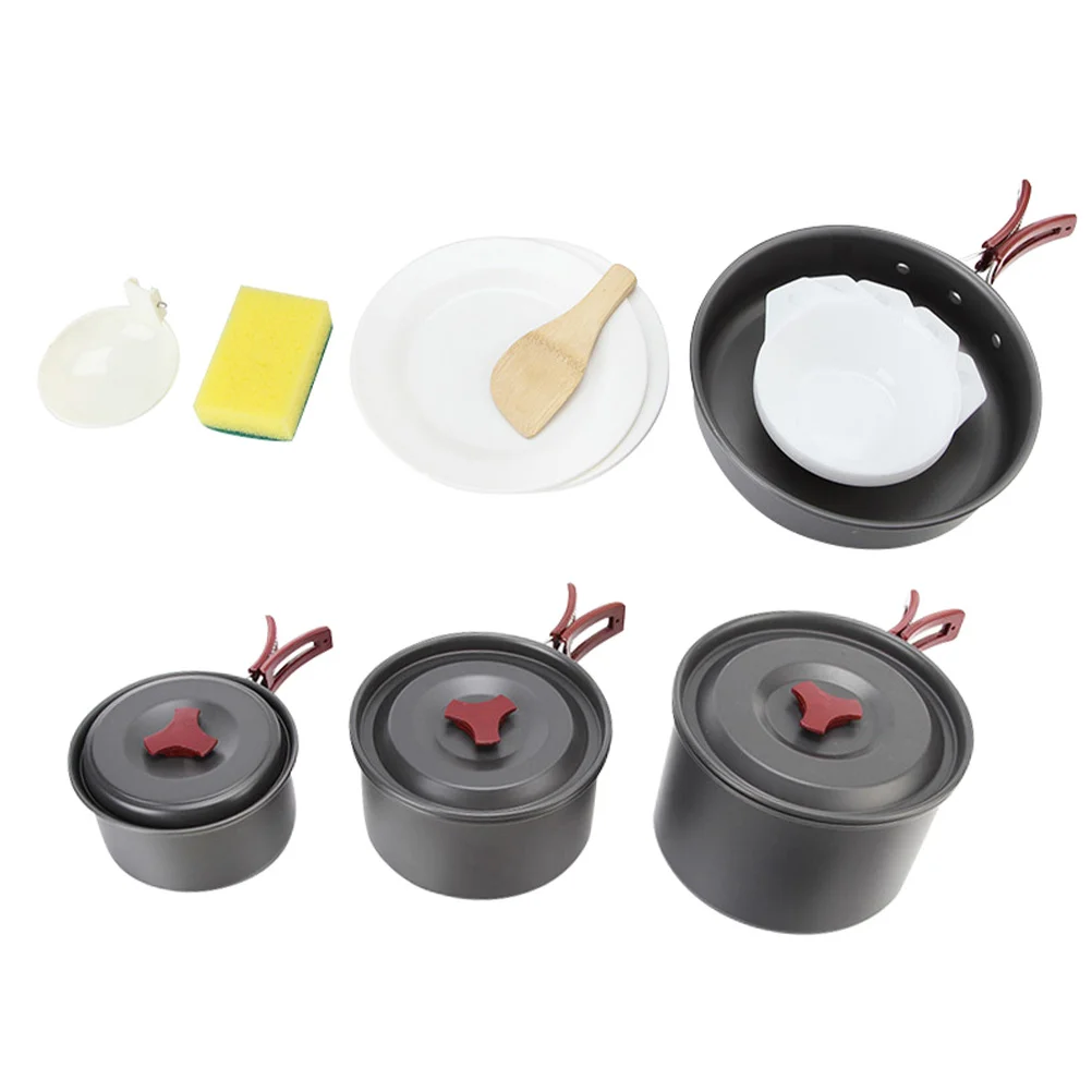 1 مجموعة 1 مجموعة للطي نزهة طقم حلل استانلس ستيل ل 4-5 أشخاص المدمجة التخييم أواني الطبخ في الهواء الطلق عدة الظهر التنزه الحساء يغلي القلي #1