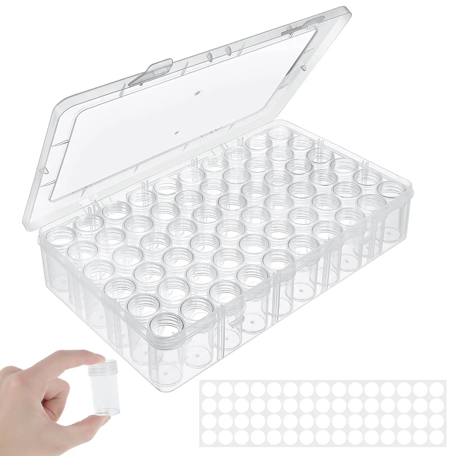 Bead Organizer 60 Grids Transparent Diamond Art Storage Box Portable Craft Storage Container with Label Stickers for Seeds