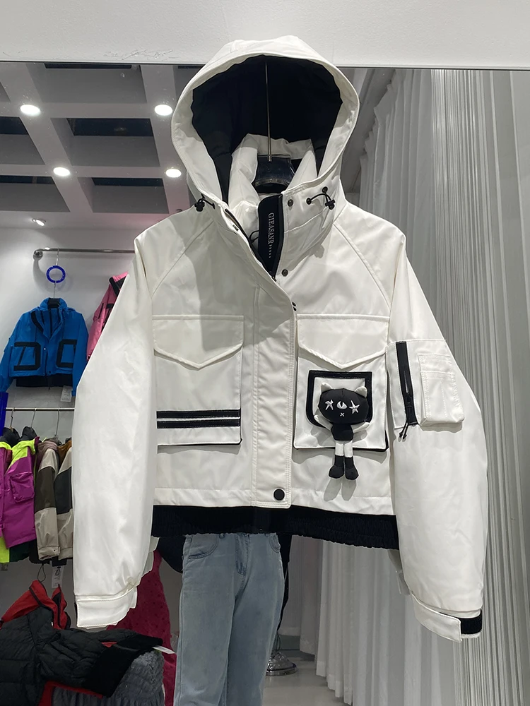 

Winter Removable Lining Hooded Down Jackets Female Thick Quilted Parka Outwears Women White Duck Down Doll Splicing Warm Jacket