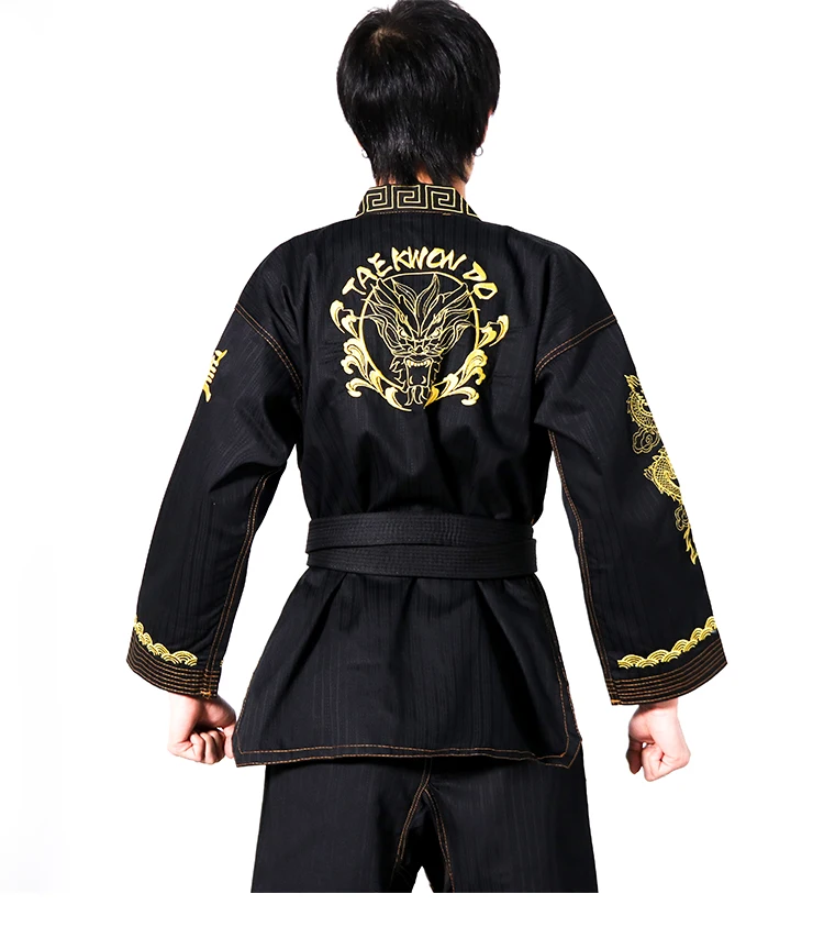 High Quality Taekwondo Uniform Black WT Dobok Tae Kwon Do MMA Martial Arts Karate Suits Embroidered Dragon Pattern