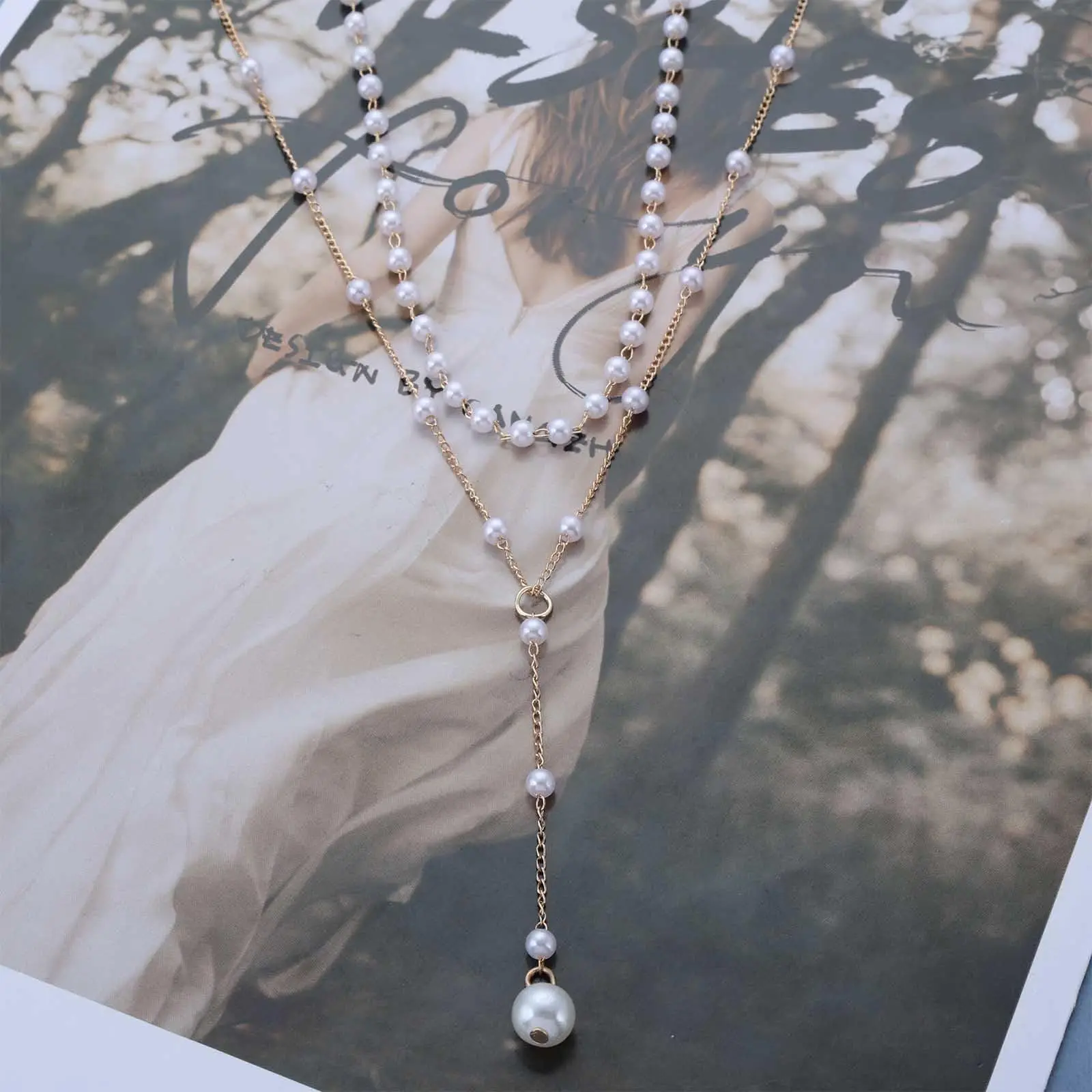 MEDFOLY Vintage Pearl Y Lariat Necklace for Women Gold Plated Anti-allergy Long Pearl Pendant Neck Chain Charm Jewelry Gift - Image 6