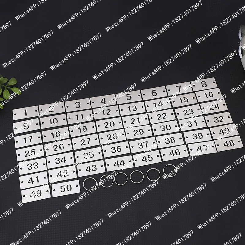 50pcs Stainless Steel Number Hollow Out Sign Digital Metal ID Name Tag with Double Holes 1-50 Rectangle Pet Collars Pendant