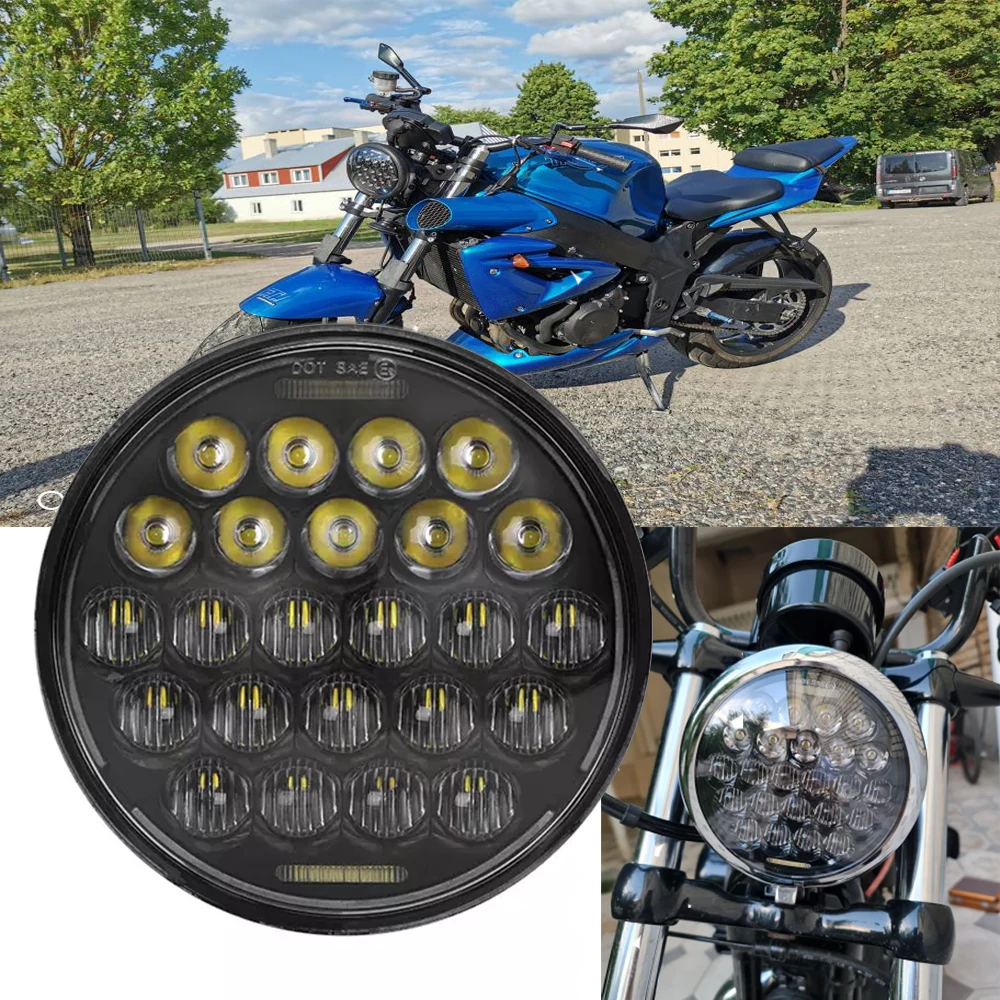 5.75 inch Black LED Headlight halo Ring white DRL Angel eye  Projector  For Dyna Sportster Softail  5 3/4