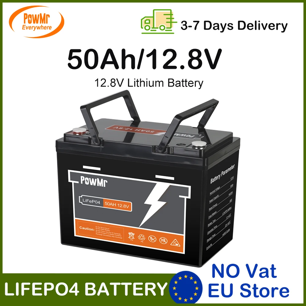 Powmr lifepo4 batterie 12,8 v 50ah 640wh lithium eisen phosphat 4000 zyklus 50a max ladung für rv