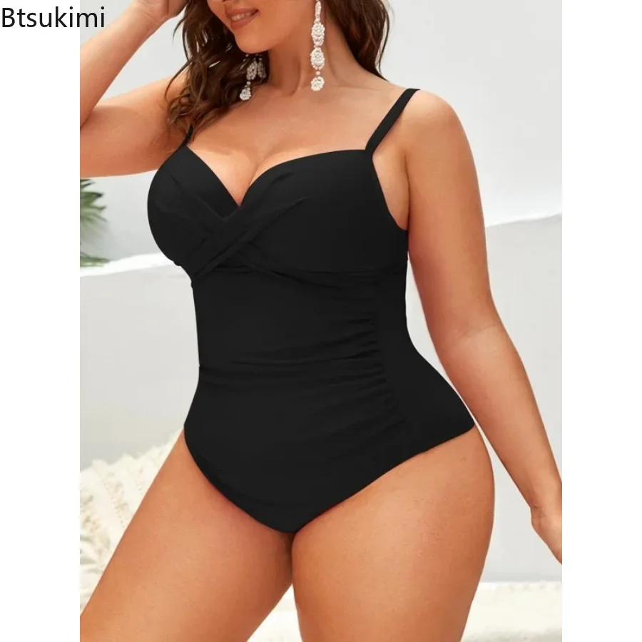 2024 Oversized Swimwear Pleated Hard Cup One Piece Bikini Solid Sexy Women's Swimsuit Push Up Surfing Suit Monokini Bathing Suit