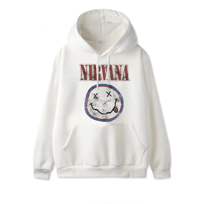 Nirvanas Hoodie Women Men Smile Face Autumn Winter Cotton Long Sleeve Fleece Pullover Sweater Hip Hop Sweatshirts