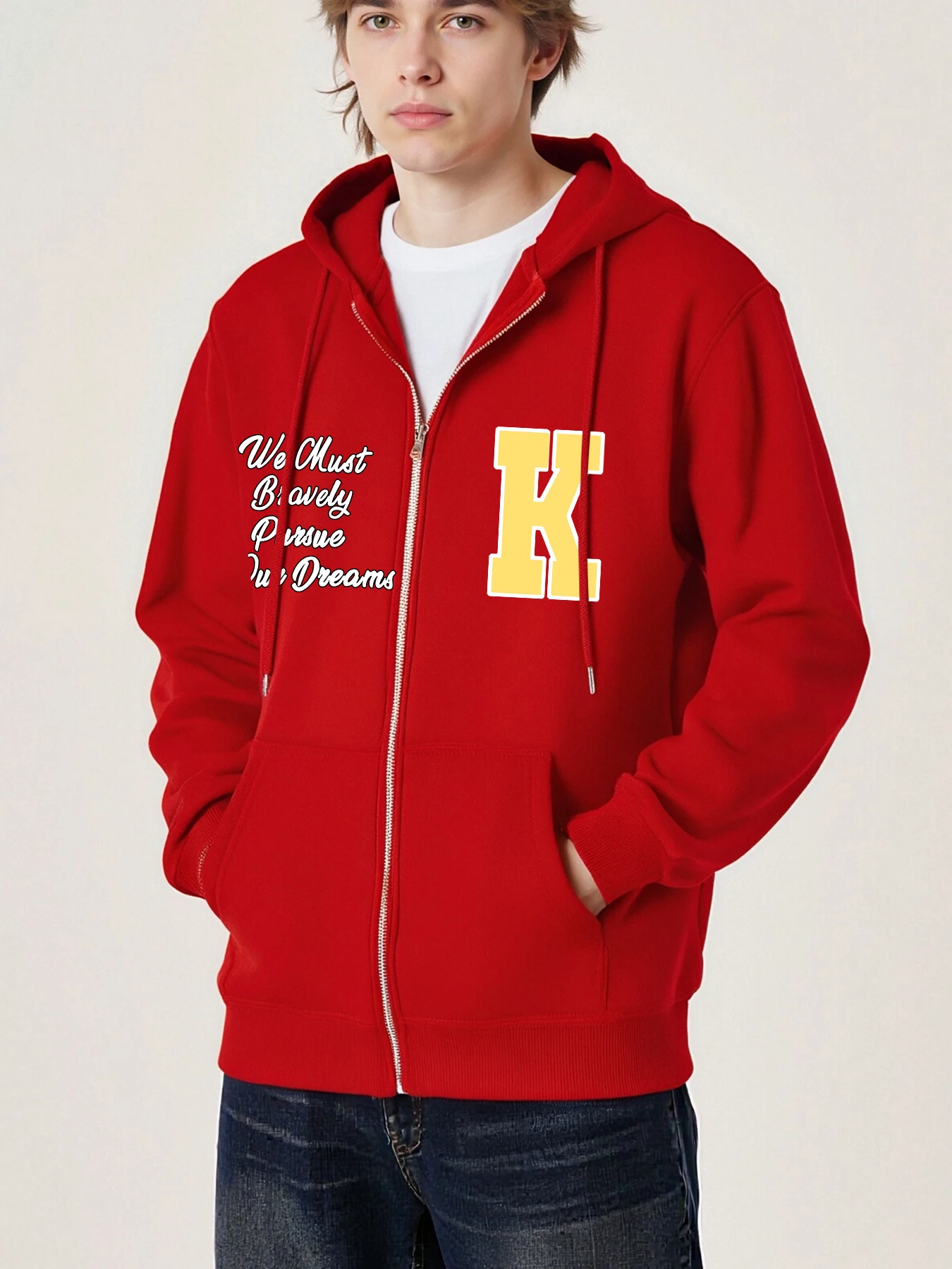 

We Will Achieve Our Dream, куртки на молнии с принтом K для мужчин, осенний модный топ, флисовые винтажные толстовки унисекс, свободные с длинным рукавом