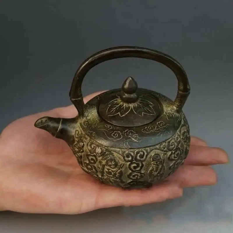 Collection Chinese Bronze Myth Eight Immortals God Wine Tea Pot Flagon Kettle