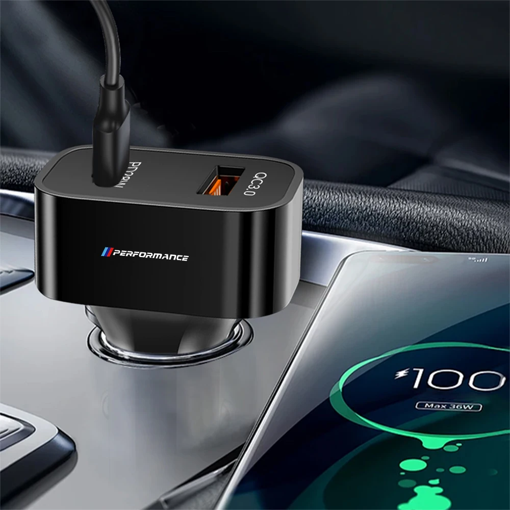 Car Charger USB Type-C Fast Charging Adapter Car Accessories For BMW M Performance M3 M5 M6 F01 F20 F10 E39 E84 E91 E92 X1 X5 X6