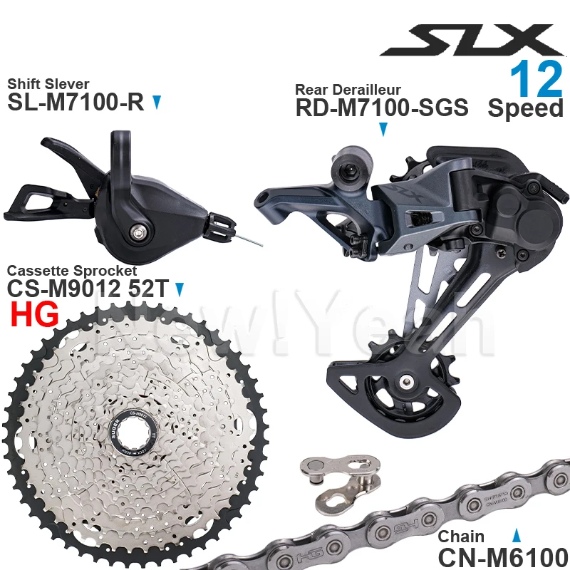 SHIMANO SLX M7100 1x12 Speed Groupset with Shifter Rear Derailleur CN-M6100 Chain Original and Cassette Sprocket 11-50T/52T