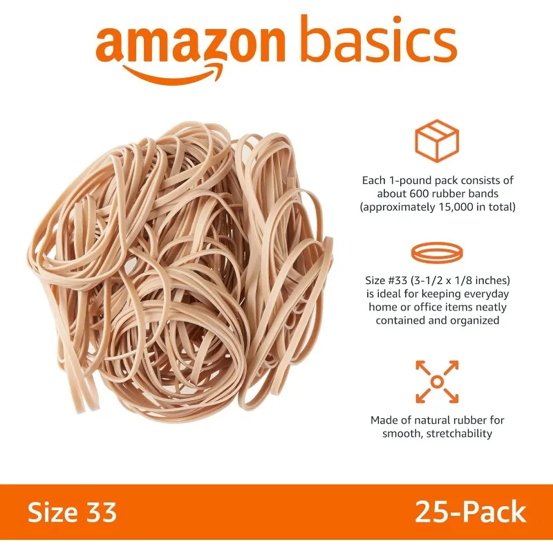 Size 33 (3-1/2 x 1/8 Inch), 600 Bands/1 lb Pack, 25-Pack, Tan