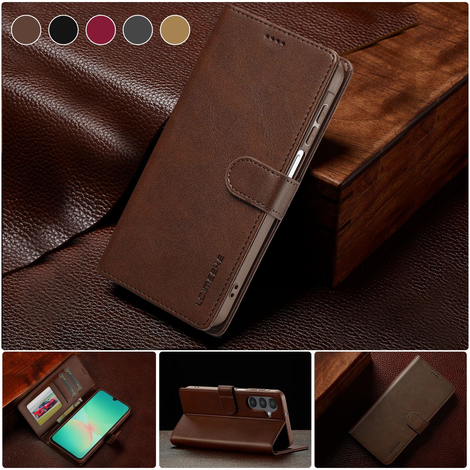 

Luxury Wallet Stand Case For Samsung Galaxy S25FE PU Leather Flip Holster Protective Full Cover, Shockproof Shell Manetic Buckle