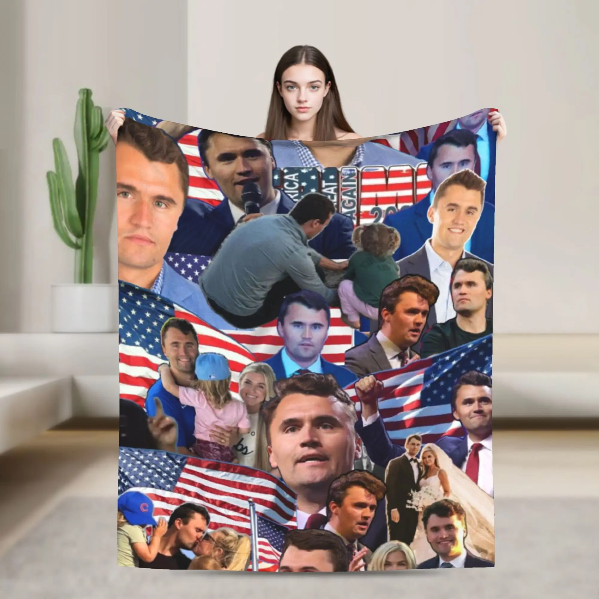 

Charlie Kirk Blanket Cozy Soft Throw Blankets for Bed 50x60 Inch Multi-size Rug Piece