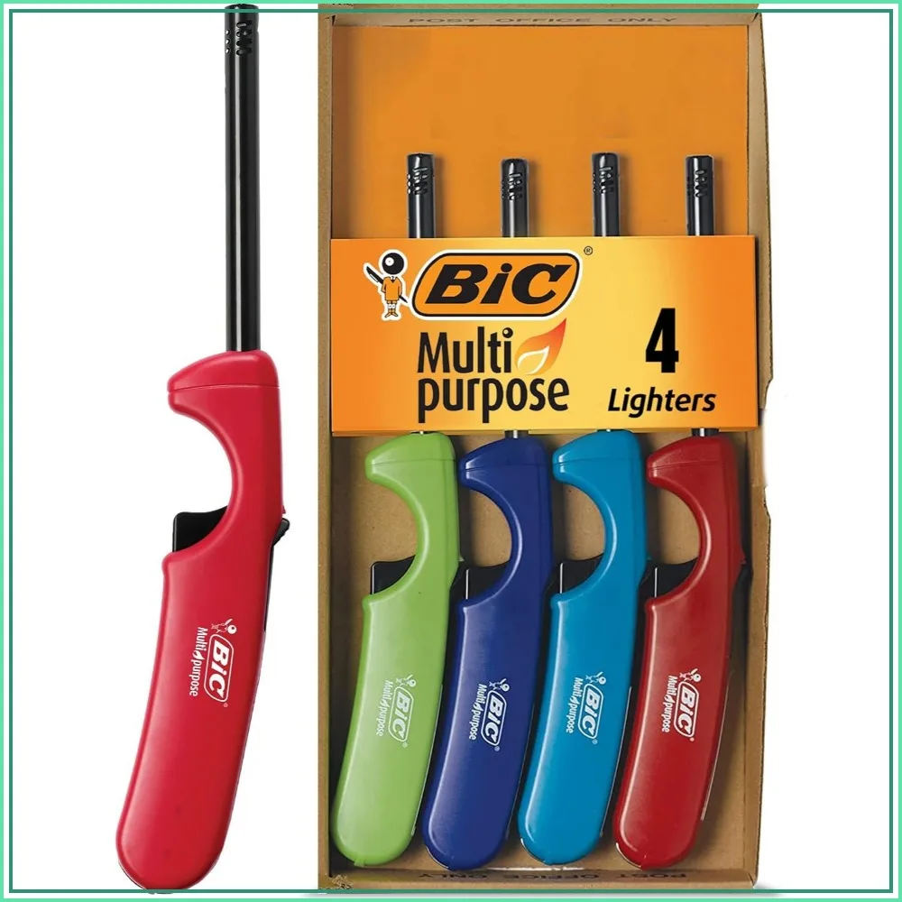 Long Durable Metal Wand Utility Lighter, Great for Grills, Fireplaces & Candles, Assorted Colors, 4-Count