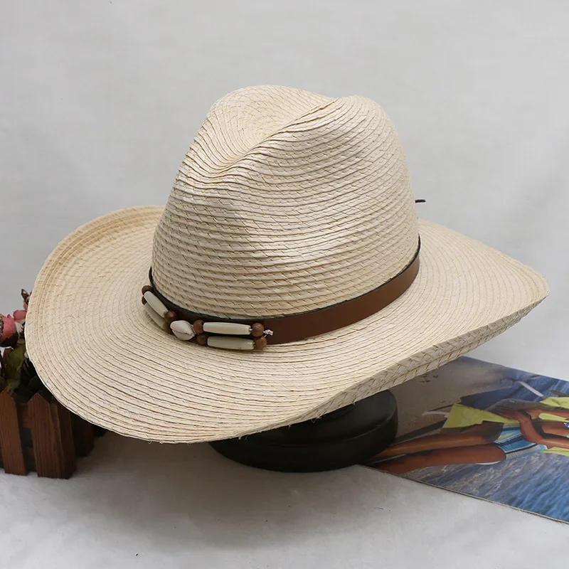 Natural grass braided cowboy hat new travel shopping European and American style big straw hat width