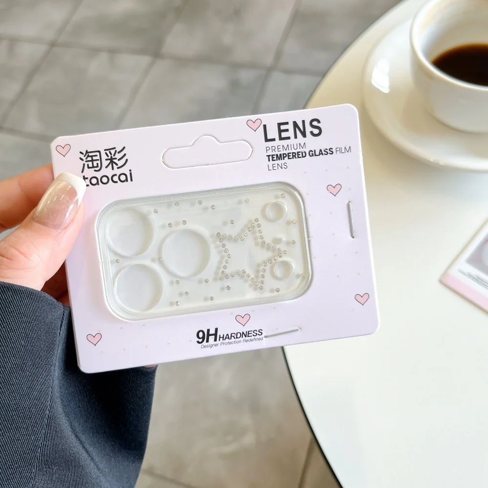 Luxuruy Diamond 3D Heart Glass Camera Protector for iPhone 17 Pro Max 17Pro Lens Film for iPhone17 Pro Clear HD Full Cover Case view 4