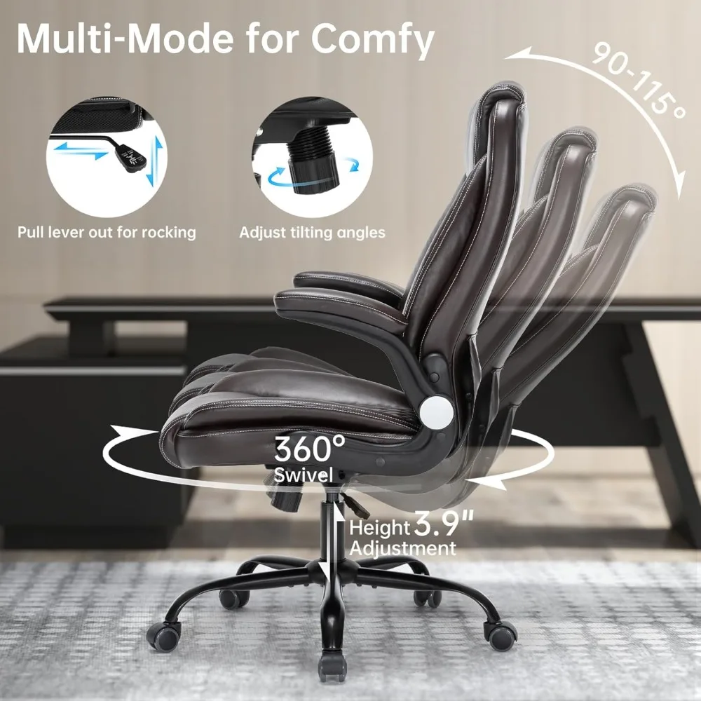 كرسي مكتب تنفيذي عالي التحمل بتصميم مريح، كرسي من جلد البولي يوريثان بسعة 300 رطل مع دعم قطني قابل للتعديل، 360 درجة ° دوار، إعادة #4