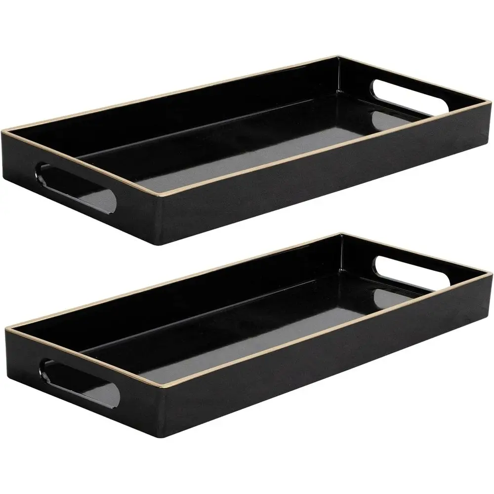 

Black Vanity Tray Set o 2, Plastic Decorative Tray with Handles, Small Narrow Trays, Recular Bathroom Trays or Toilet Tank