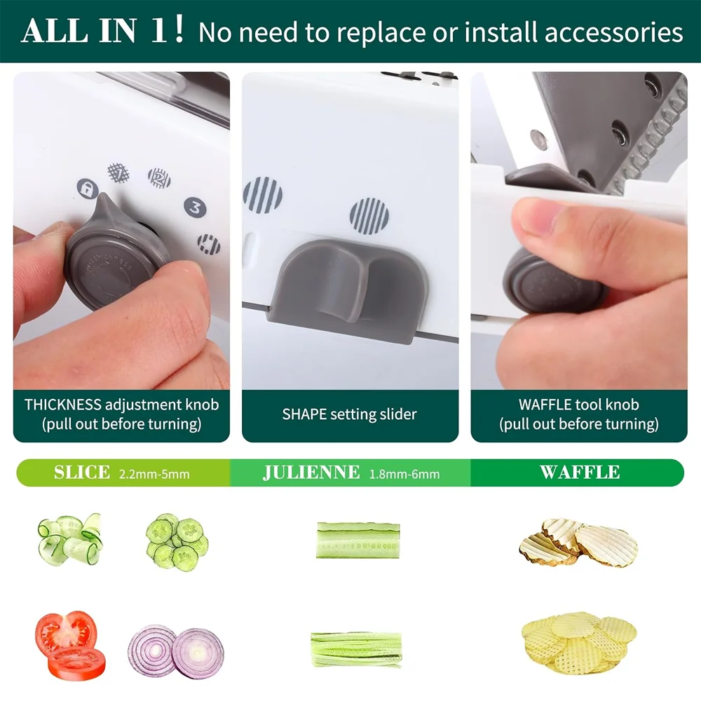 قطاعة ماندولين للمطبخ مع شفرة قلي من الفولاذ المقاوم للصدأ، قطاعة خضراوات قابلة للتعديل، قطاعة طعام، ملحقات المطبخ