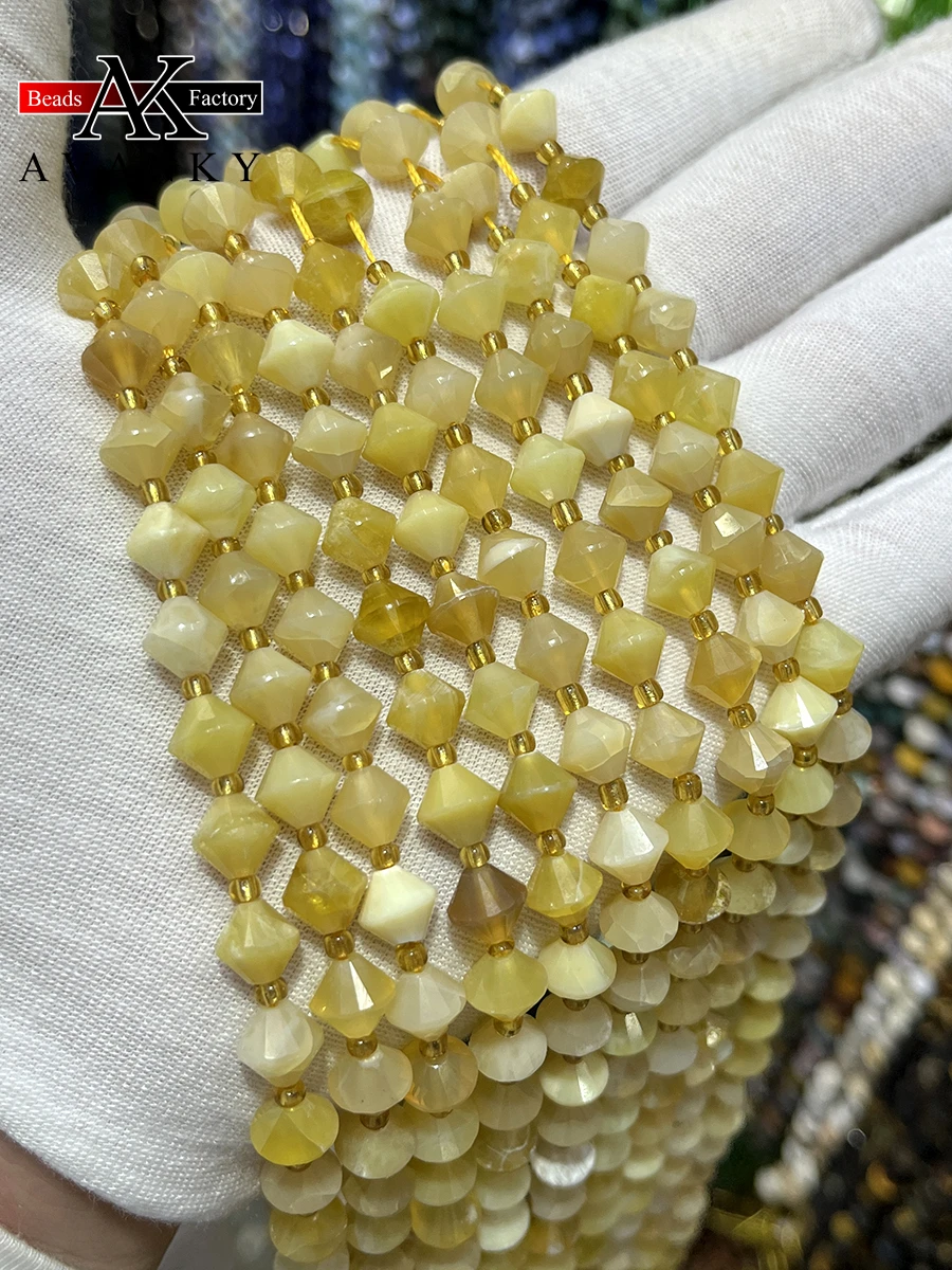 

Natural Yellow Opal Stone Round Crystal Pyramid Beads Faceted Loose Spacer For Jewelry Making DIY Necklace Bracelet 15'' 8mm