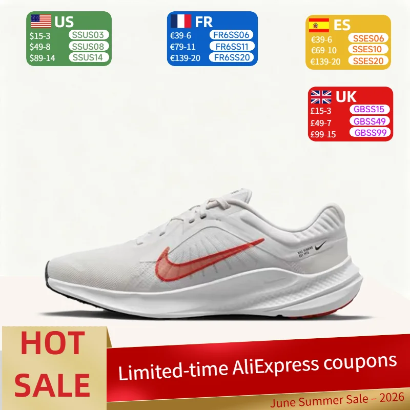 

Nike Quest 5 Men's Low-Top Casual Running Shoes - Red/White Comfortable, Durable, Breathable Support DD0204-007
