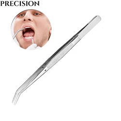 1Pcs Stainless Steel Tweezers Serrated Curved Dental Instruments Dental Tool Thermally Sterilizable Dentist Dental Laboratory