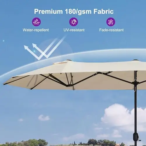 Patio Market Umbrella with Base 15ft Double-Sided Khaki | 1.9