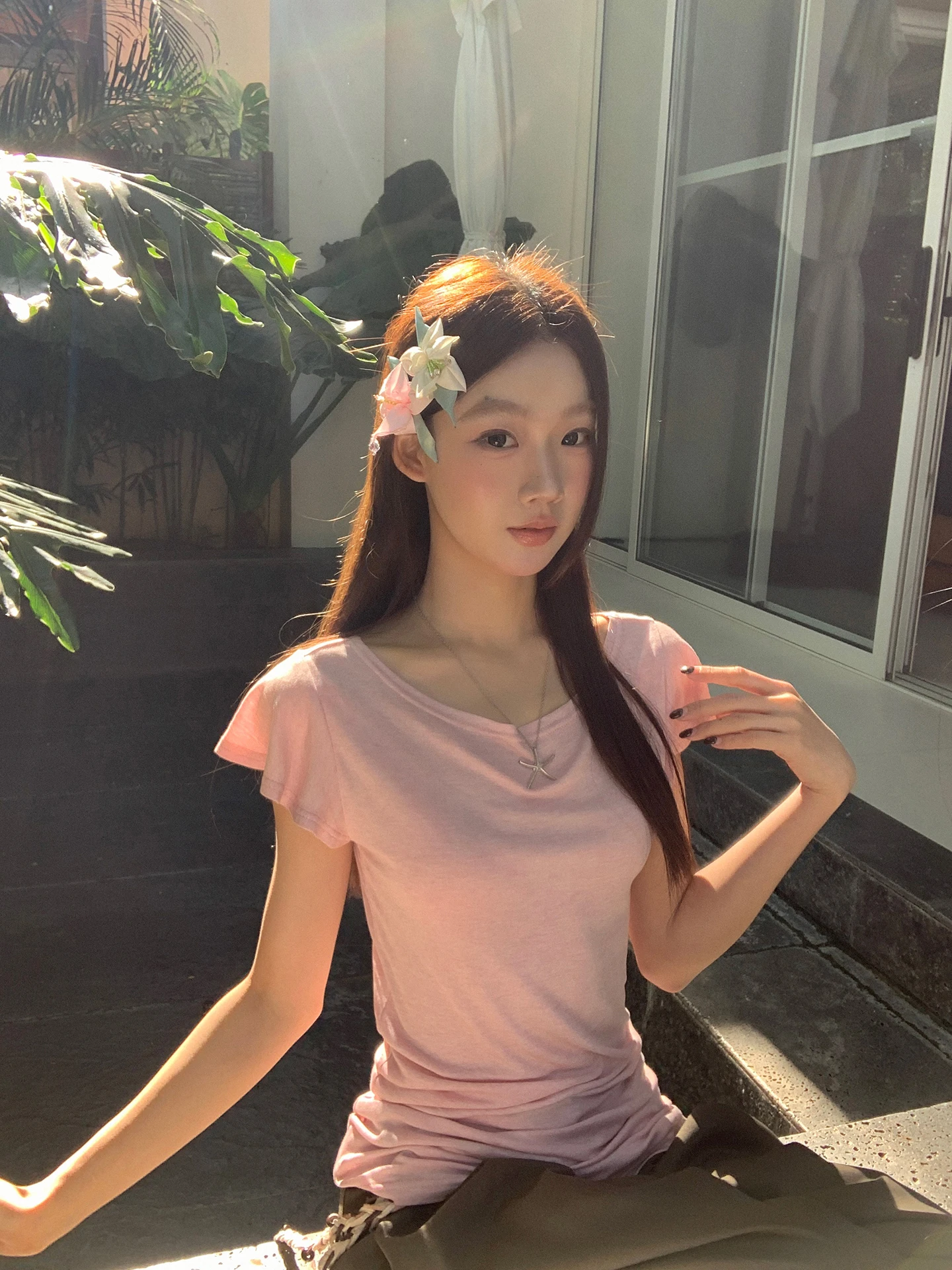 

Женская приталенная футболка Slim Fit с коротким рукавом, красная, из смесовой шерсти, летняя, модная, с завышенной талией, розовый топ с круглым вырезом