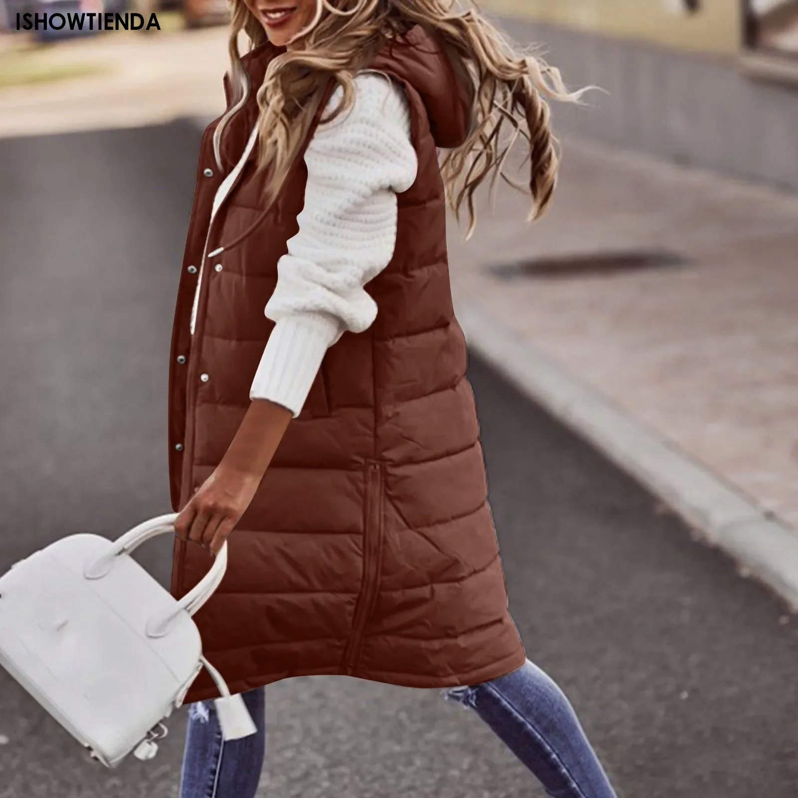 

Vest Coat Women Sleeveless Cotton Coat 2023 Autumn Winter New Fashion Temperament Coat Long Slim Light Thin Hooded Waistcoat