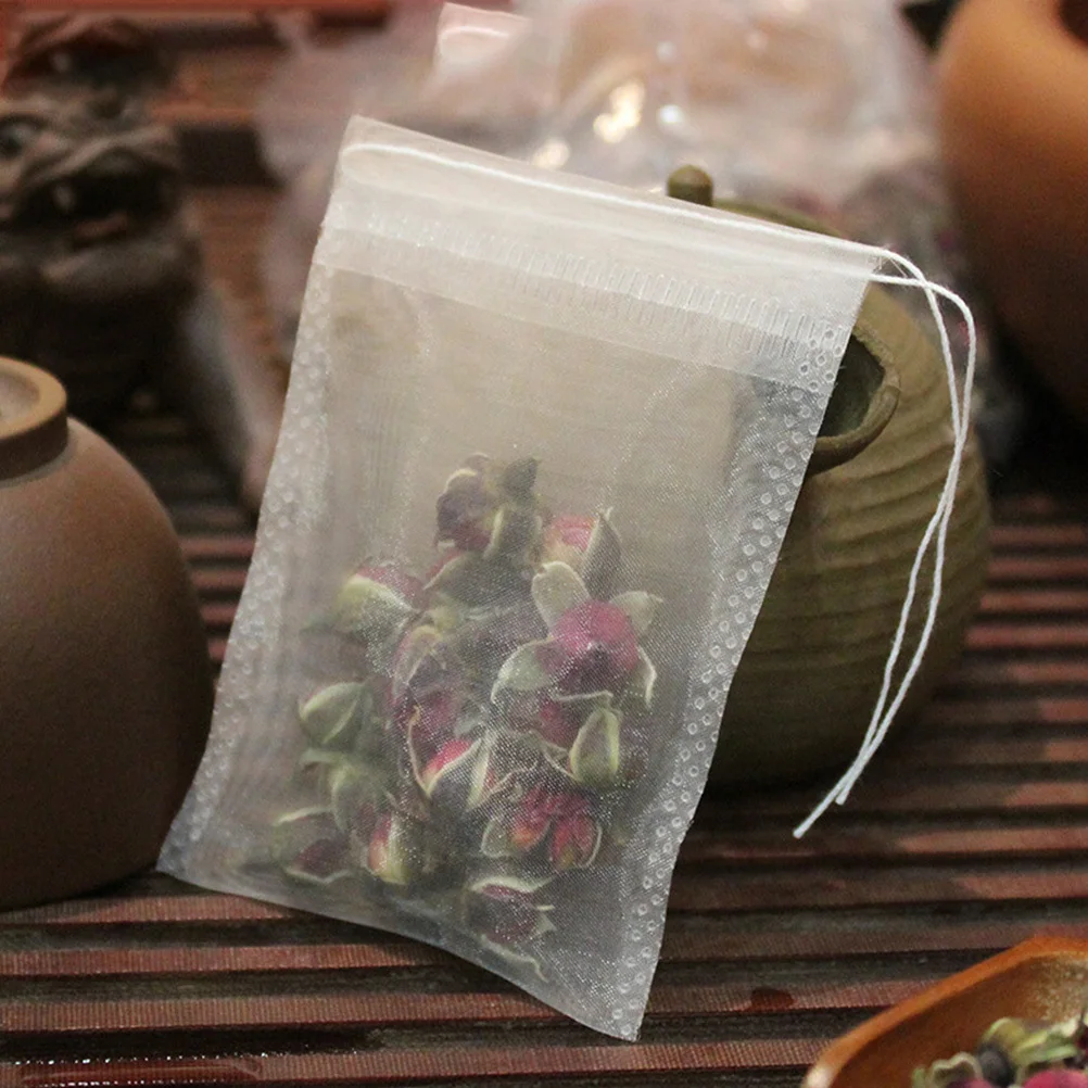 

100Pcs Disposable Tea Filter Bags Nylon Drawstring Loose Leaf Tea Bags for Coffee Spice Herbal Powder Infusers