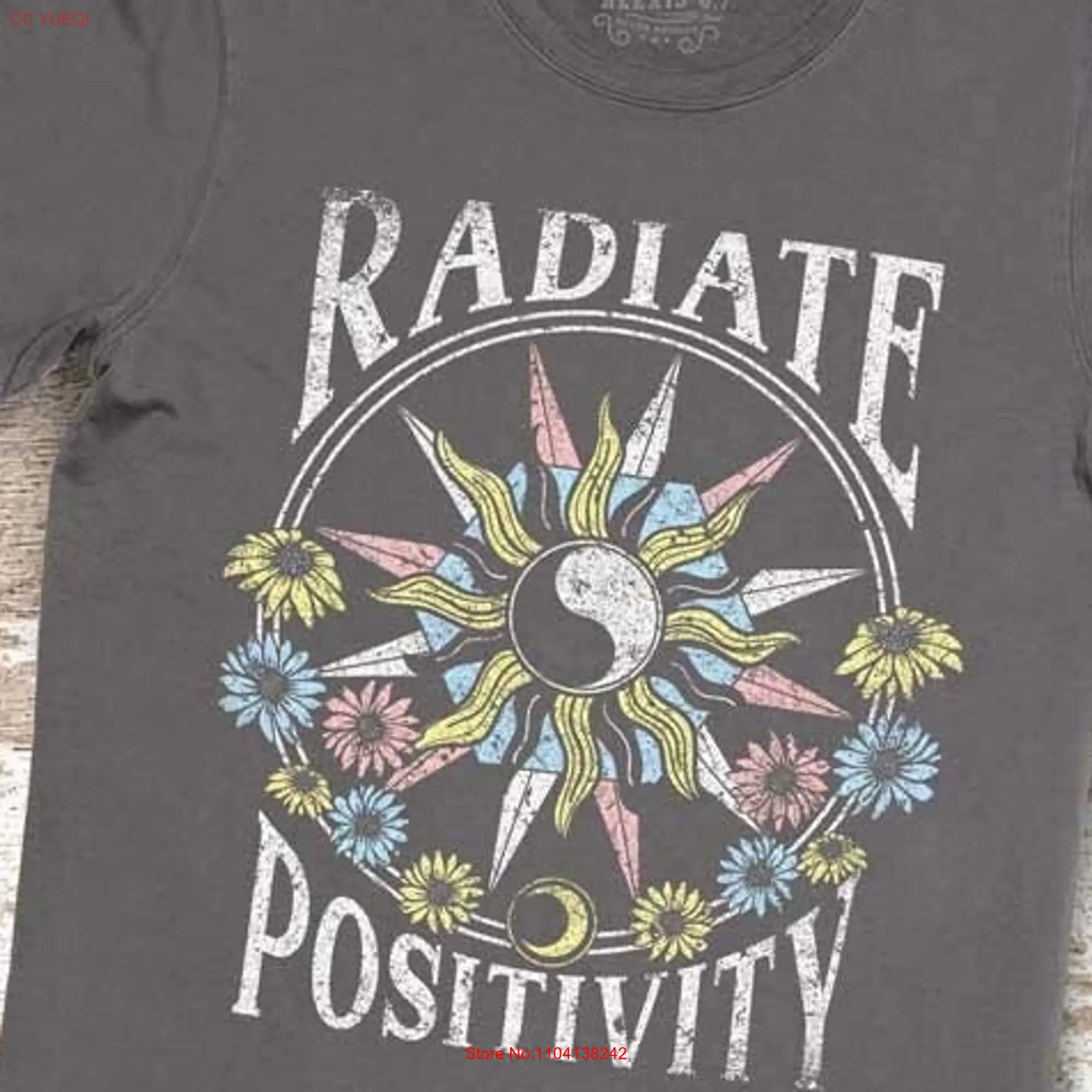 Radiate Positivity T Shirt Boho Sun and Moon Celestial Positive ThoughT Inspirational Vintage long or short sleeves