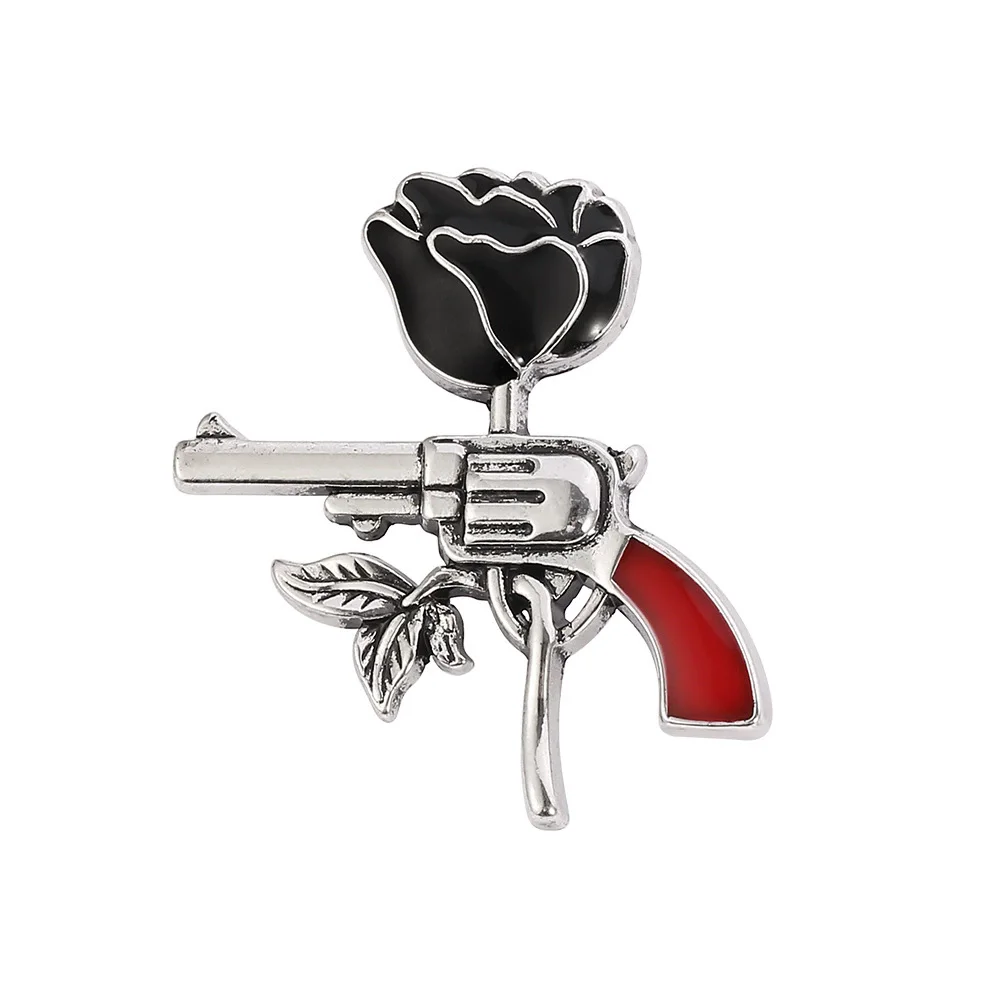 Flower & Gun Shape Brooches Denim coat backpack Lapel Pin Badge Cute Rose Flower Jewelry Gift
