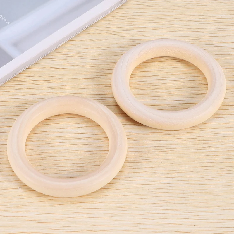 25 Pcs Natural Wood Rings 70Mm Unfinished Macrame Wooden Ring Wood Circles For DIY Craft Ring Pendant Jewelry Making