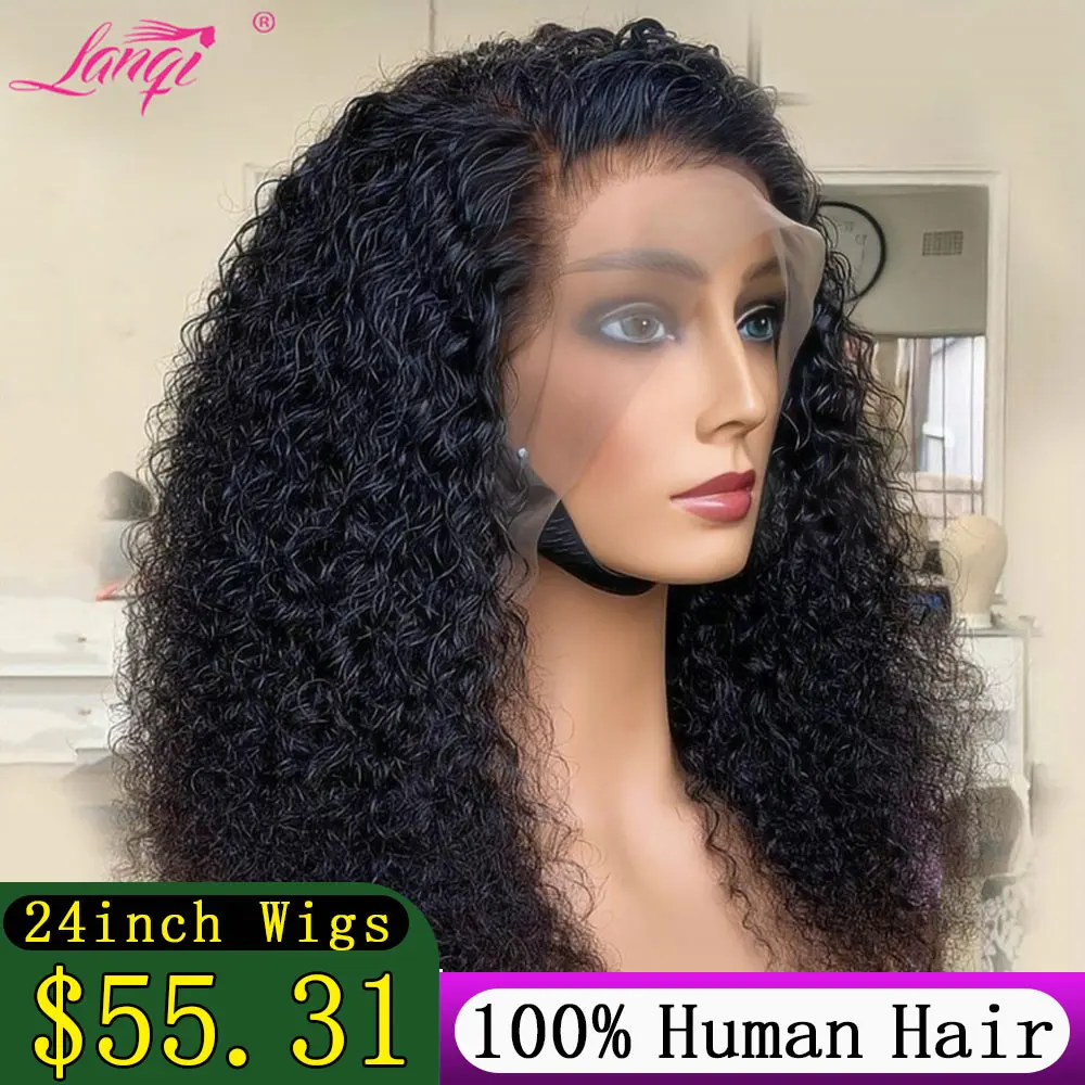 Curly Lace Front Cabelo Humano Perucas para Mulheres, Onda Profunda, Peruca Frontal, Transparente, Fechamento 4x4, 13x4