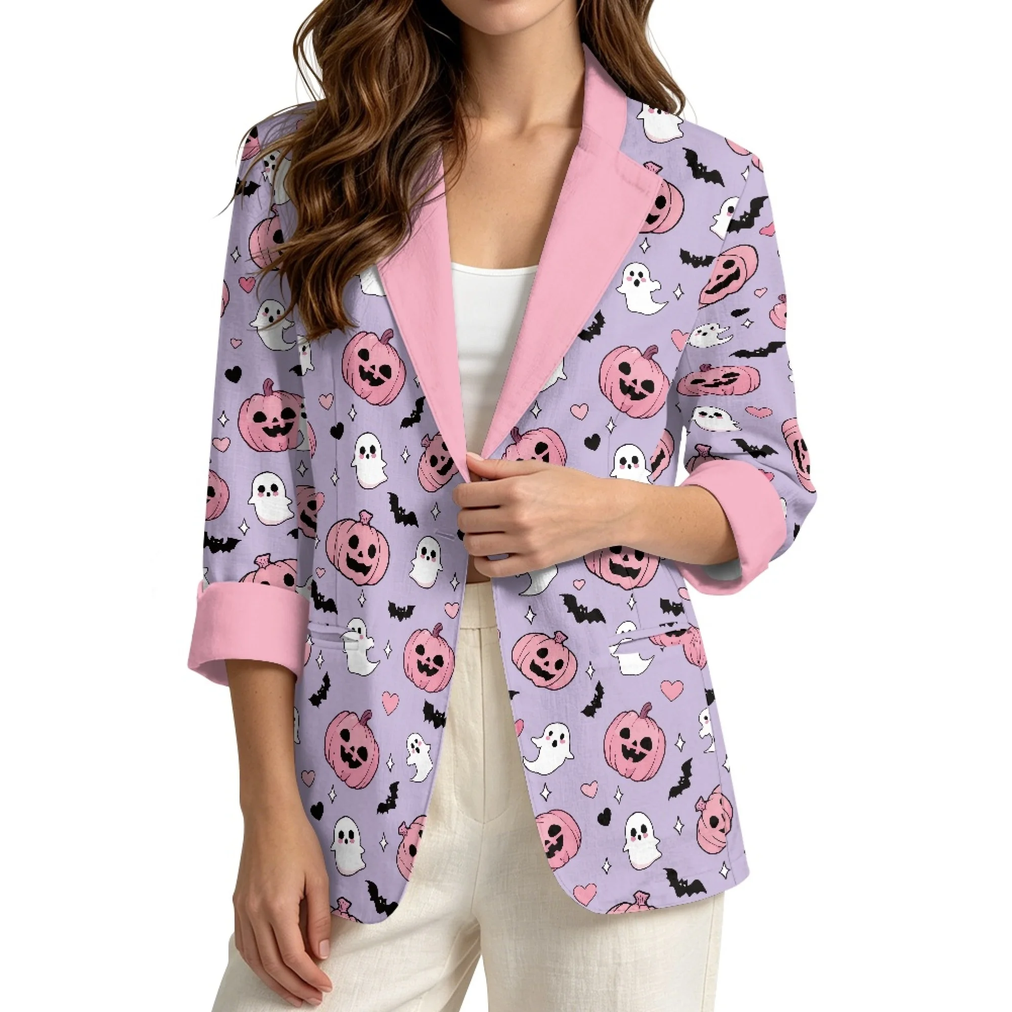 INSTANTARTS 2026 New Women's Fashion Button Suit Coat Halloween Linen Cardigan Long Sleeve Hatless Casual Coat Traf 2026 Ropa