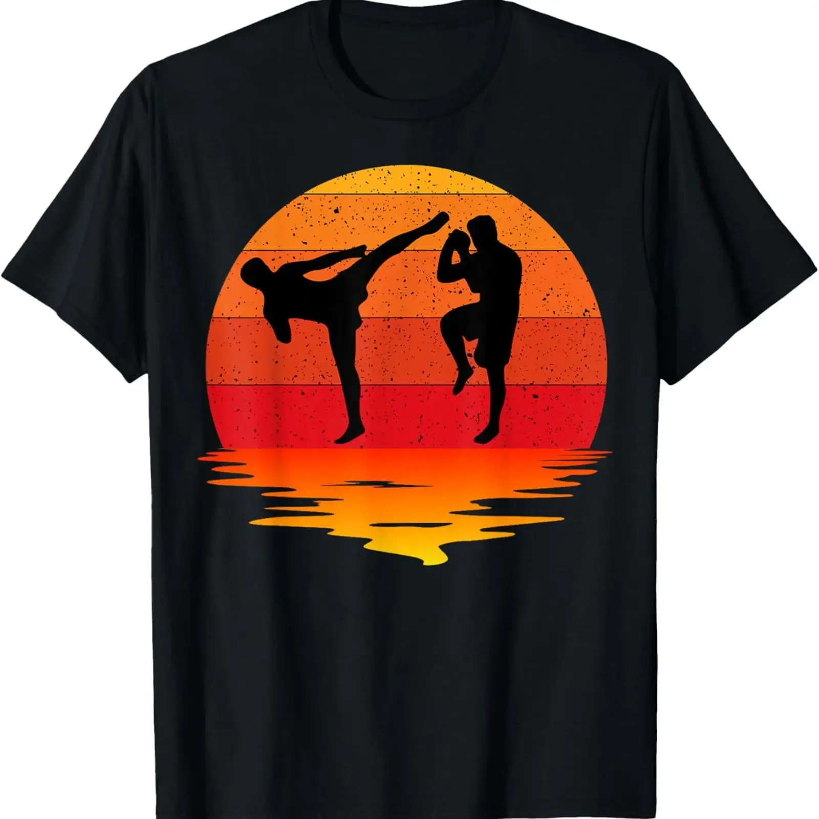 Retro Vintage Muay Thai Martial Arts Kickboxing Sunset Silhouette T Shirt vintage Washed Comfortable Stretched Unisex Versatile