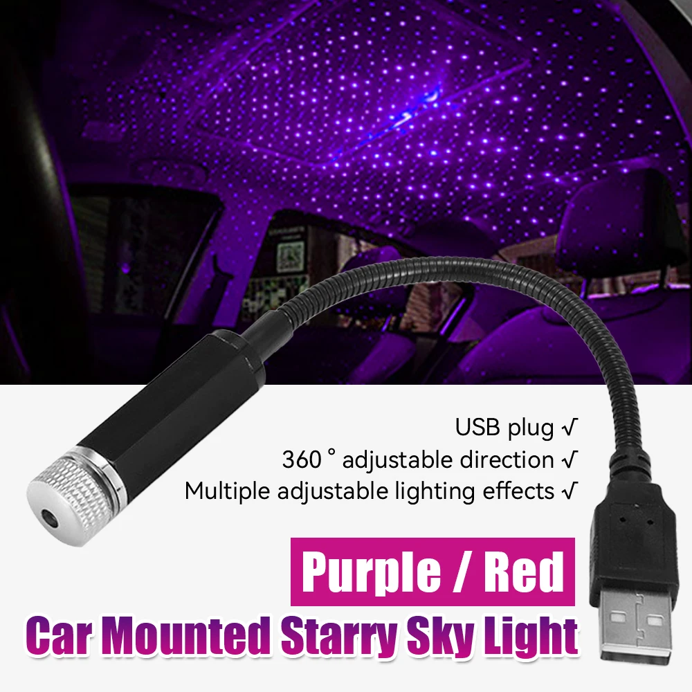 Luz LED nocturna de cielo estrellado romántica para coche, lámpara de proyector de estrellas de galaxia alimentada por USB para decoración de techo de habitación, Plug and Play