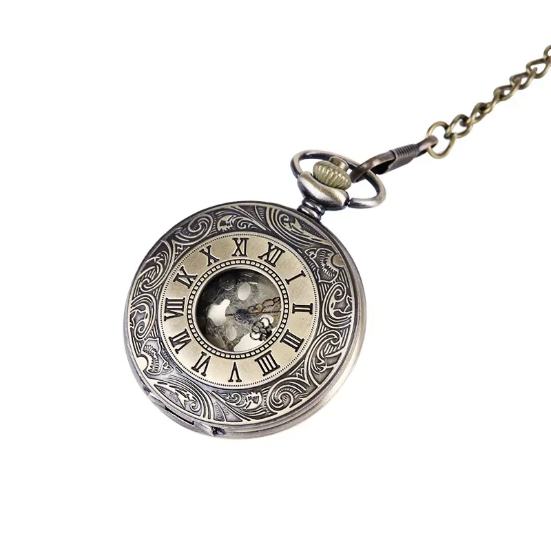 1083Large Classical Hollow Roman Scale Pocket Watch Gold Gold Keyed Retro Pocket Watch