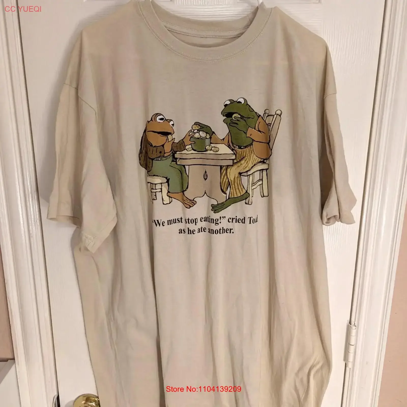 Frog Toad Men's T Shirt Tan 2XL We must stop eating long or short sleeves vintage Washed streetwear Slightly