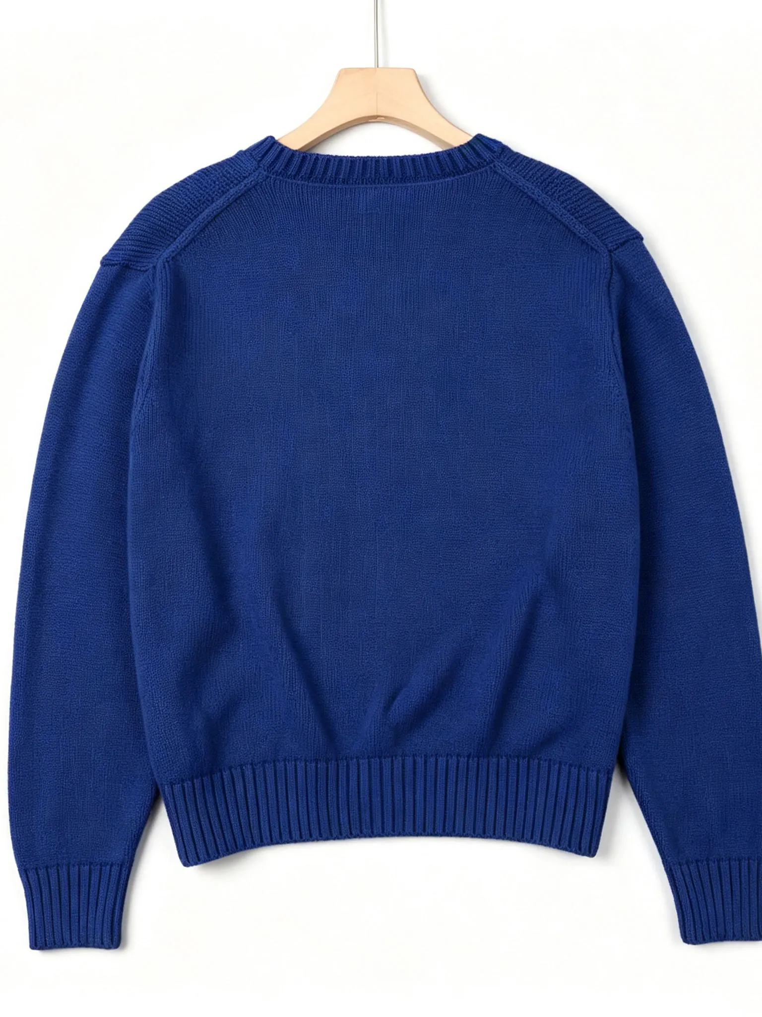 Blue Casual Long Sleeve round Neck Knitted Sweater Women's Single Female Style Cartoon Embroidery Thick Needle Cotton Thread