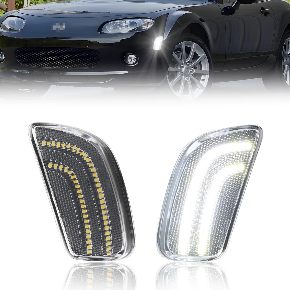 

2Pcs Front Bumper Fender Light Side Marker Light Turn Signal Light Turn Warning Light W/LED For 2006 2007 2008 MAZDA MX-5 MIATA