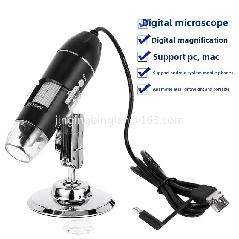 Factory direct sales of 1600 times three-in-one interface portable microscope with mobile phone computer digital microscope