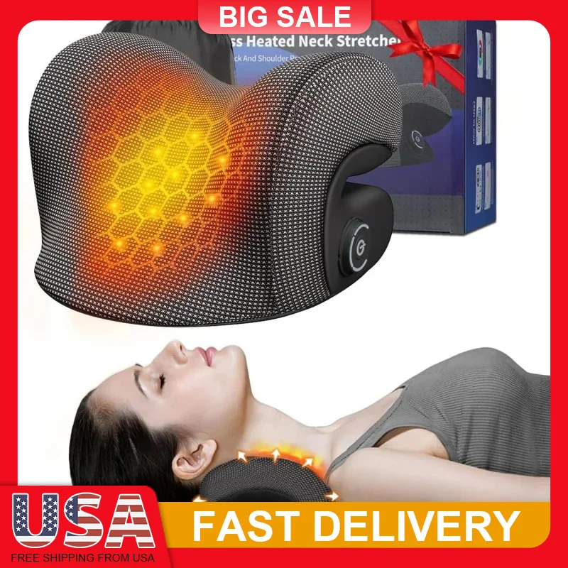 

Wireless Heated Neck Stretcher for PainRelief Portable Cordless Neck Shoulder Cervical Traction Device with Graphene Heating Pad